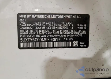 2021 BMW X3 xDrive30I z USA, uszkodzony, nr VIN 5UXTY5C09M9F93617